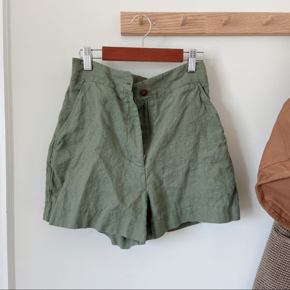 Lovely 100% linen green etsy shorts